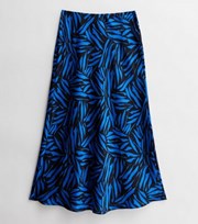 New Look Petite Blue Marble Satin Bias Cut Midi Skirt